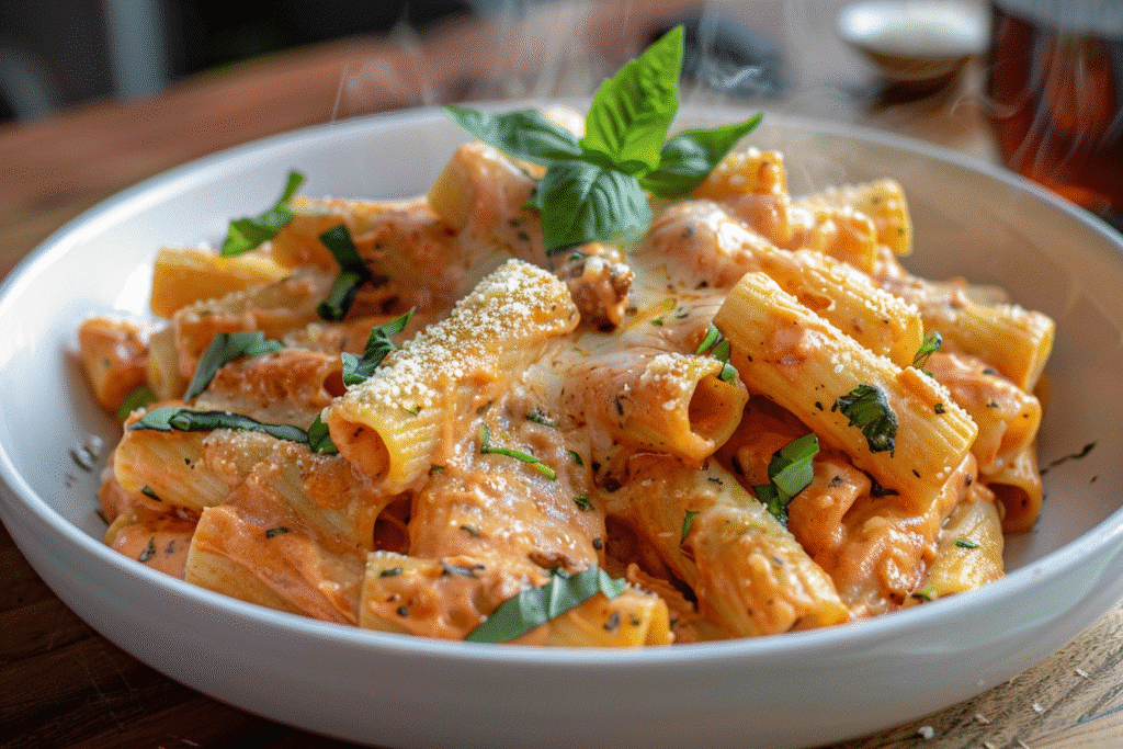 Crockpot Million Dollar Pasta served hot with melted cheese