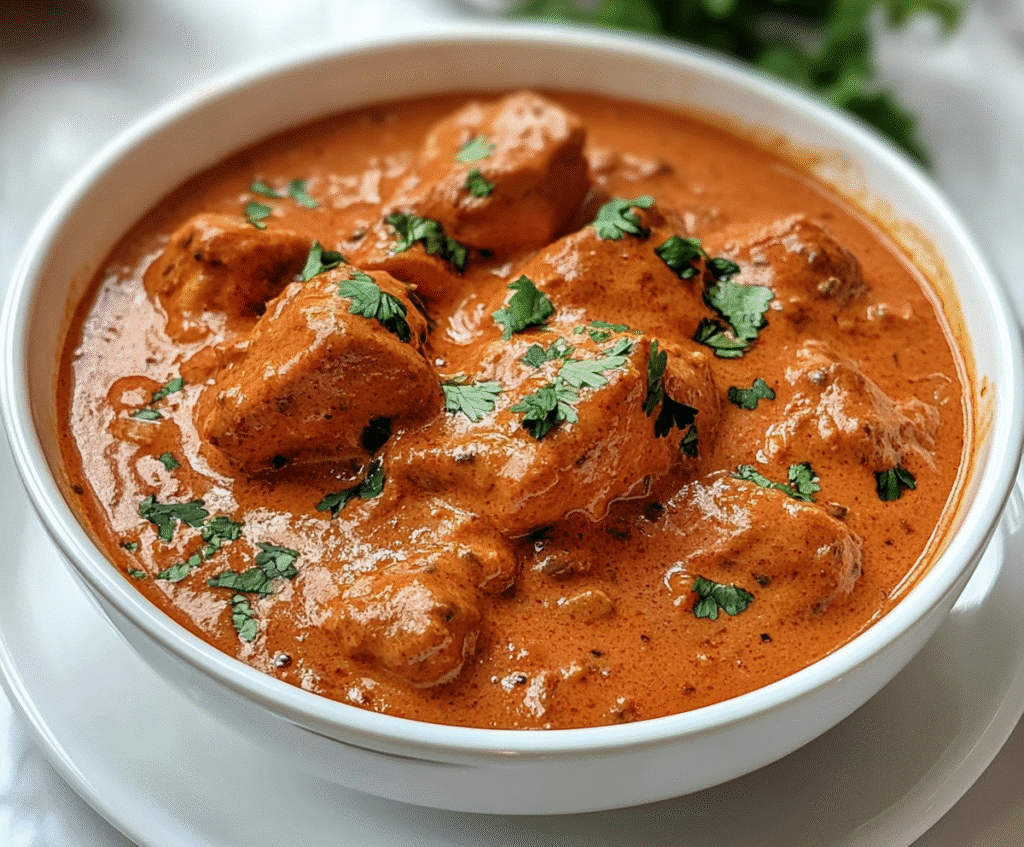  Crockpot filled with butter chicken simmering in sauce