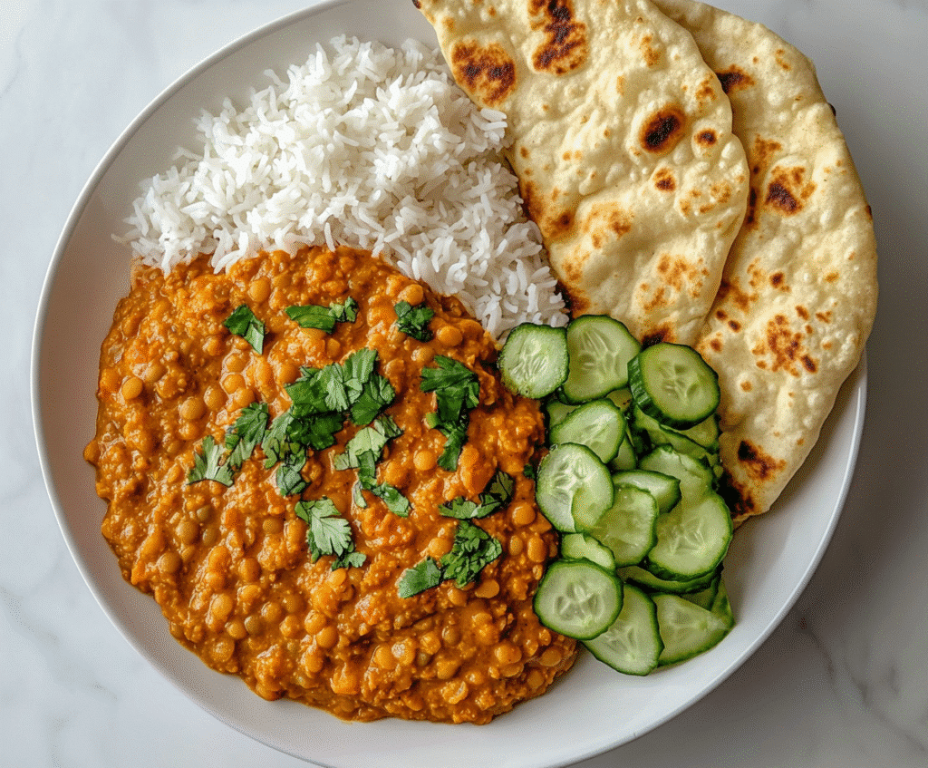 Printable recipe card layout for red lentil curry