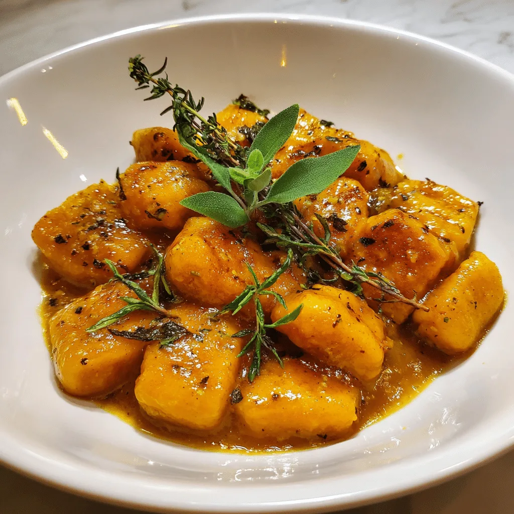 Baked pumpkin gnocchi recipe with golden cheese and sage.