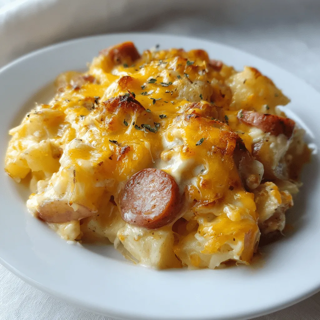 Cheesy Ranch Potatoes &amp; Smoked Sausage in slow cooker with melted cheese