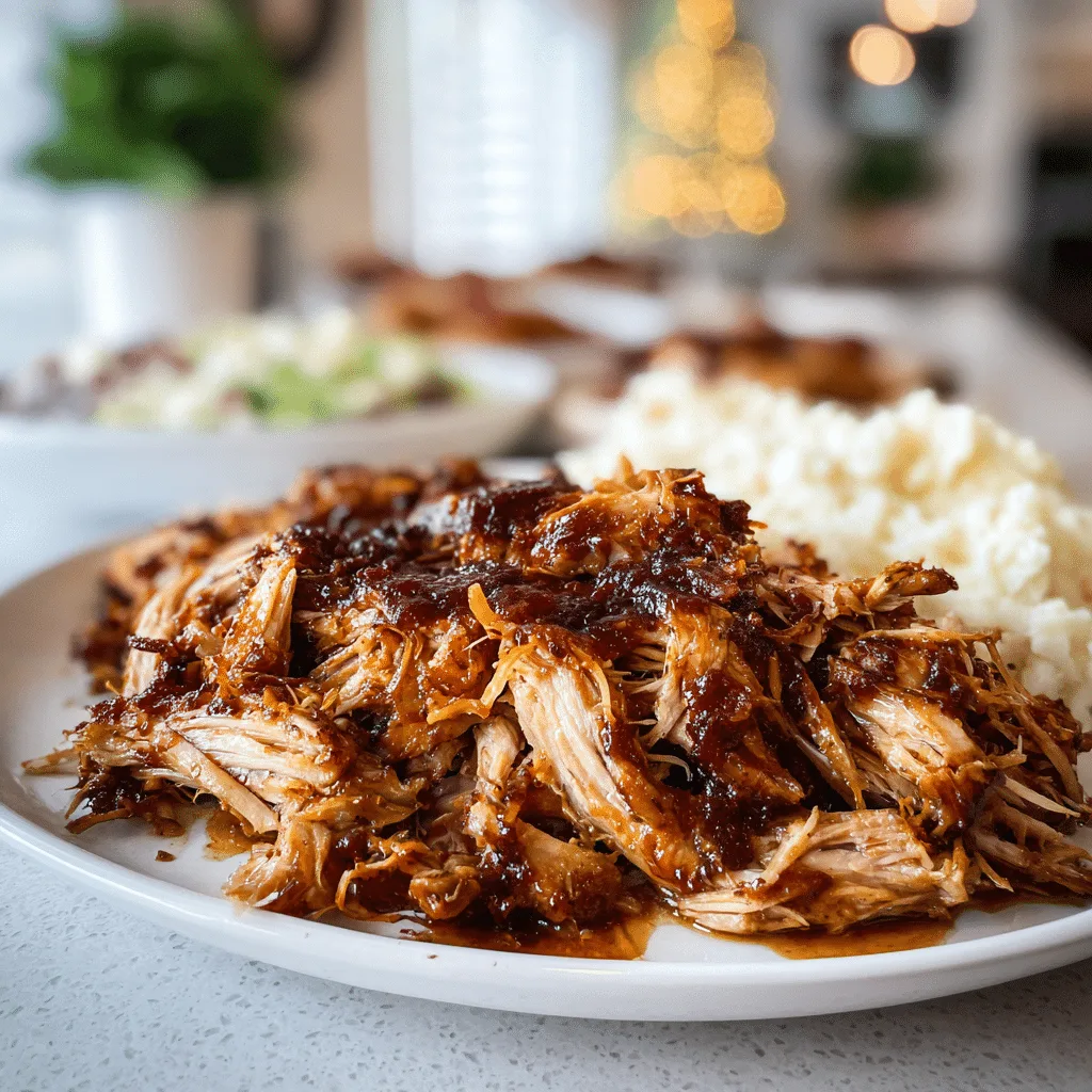 Crockpot BBQ Chicken served in a rustic bowl with barbecue sauce