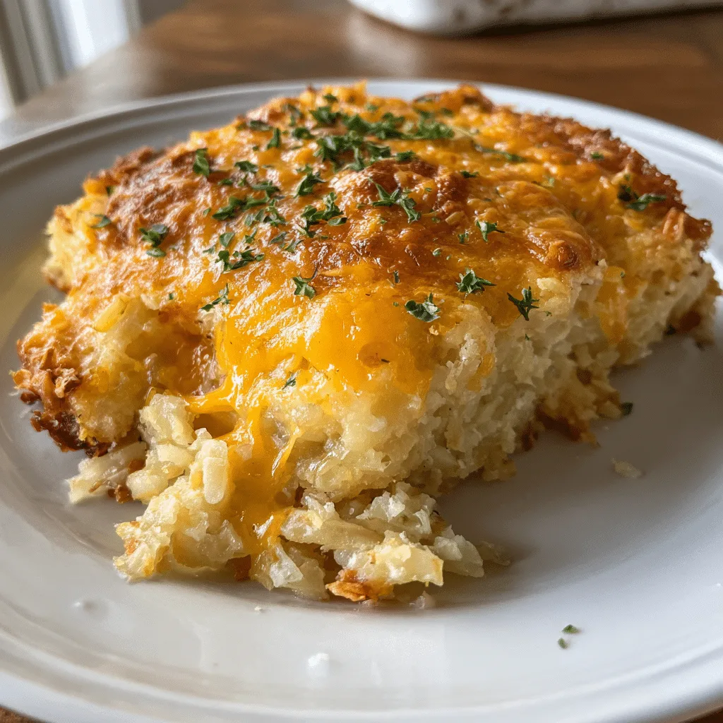 Crockpot Hashbrown Casserole in a slow cooker with golden cheese