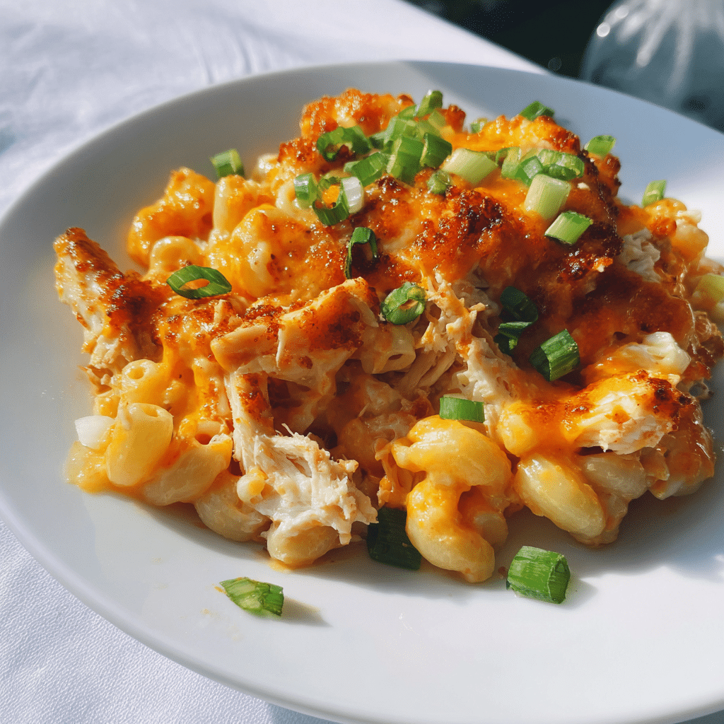 Slow Cooker Buffalo Chicken Mac & Cheese hot and ready
