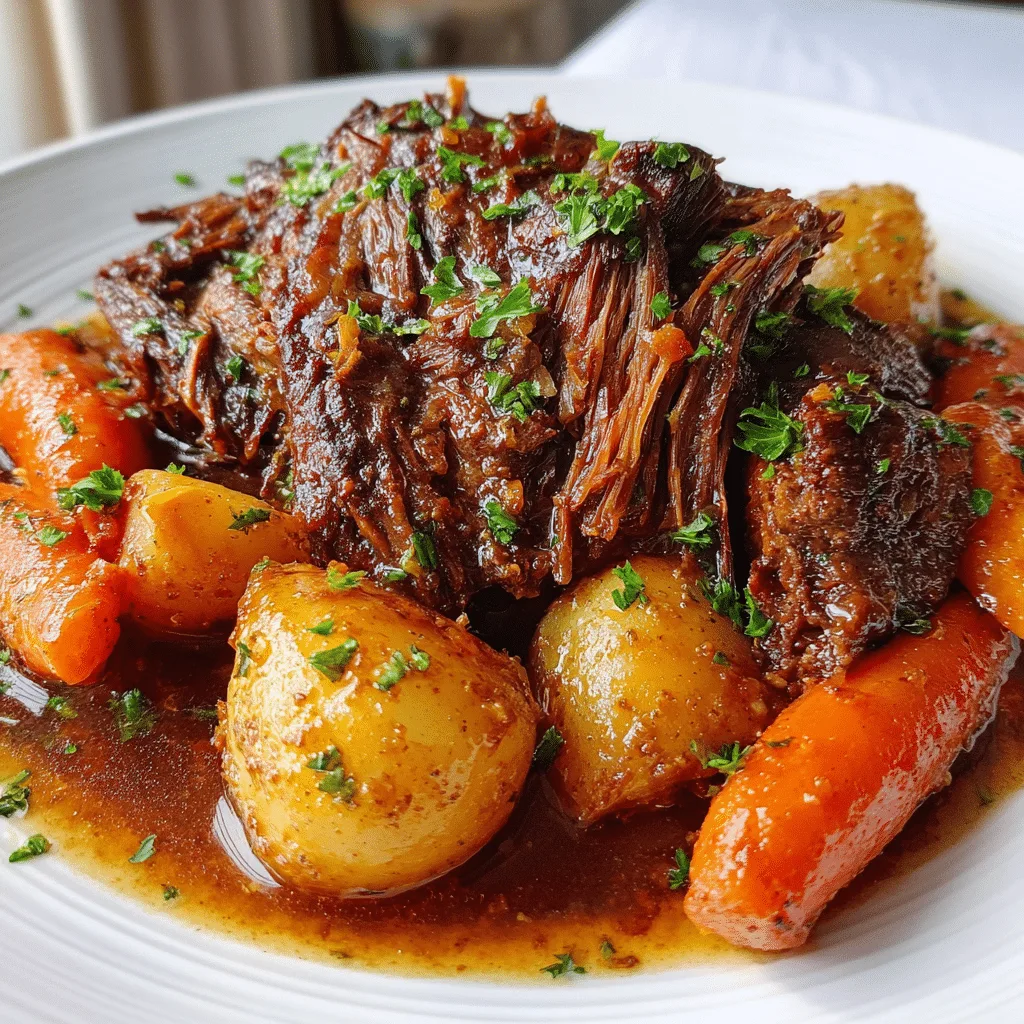 5-star pot roast slow cooker served on rustic white plate
