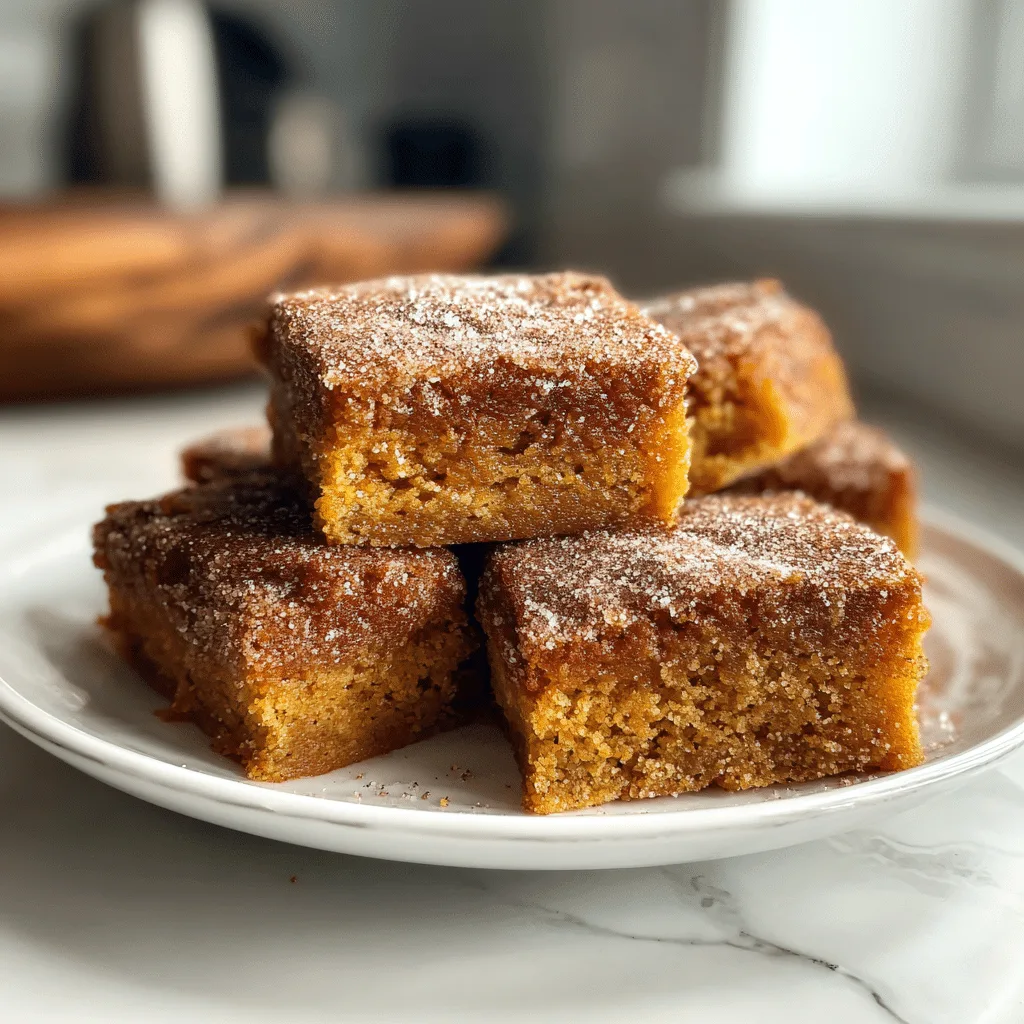 Pumpkin bars recipe fresh out of the oven on a wooden table