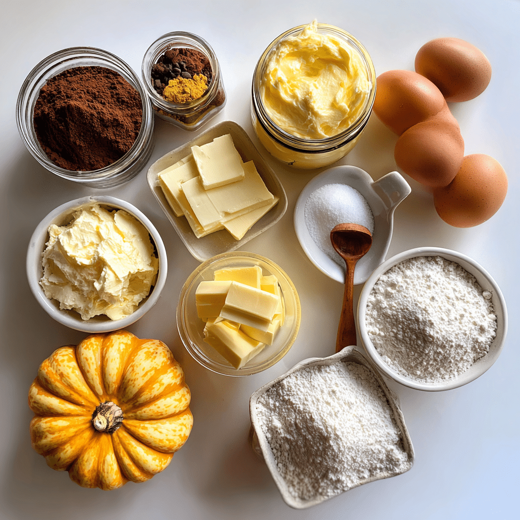 Ingredients for pumpkin cream cheese brownies