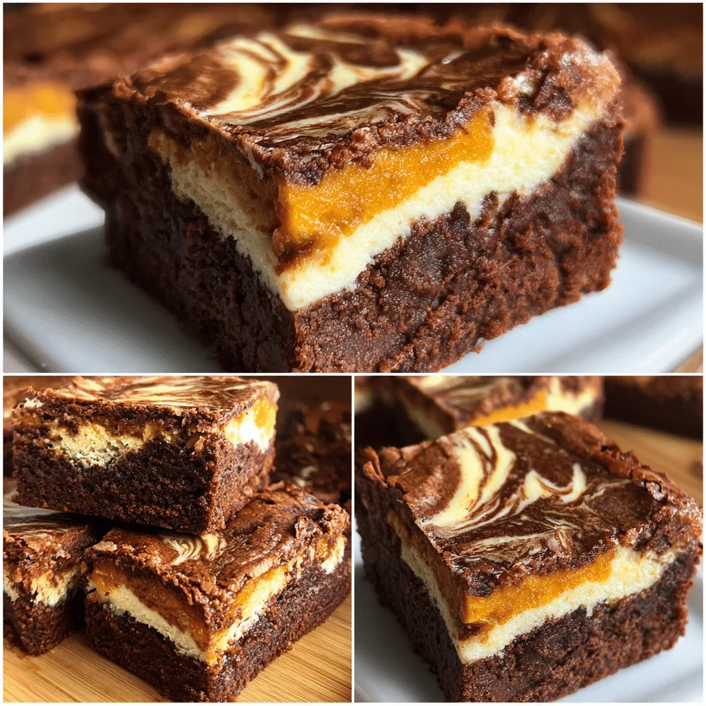 Pumpkin Cream Cheese Brownies with swirl pattern