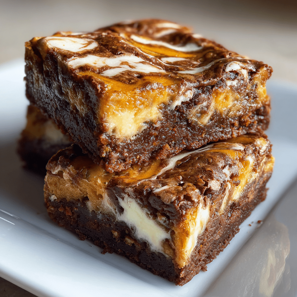 Pumpkin Cream Cheese Brownies cut into squares