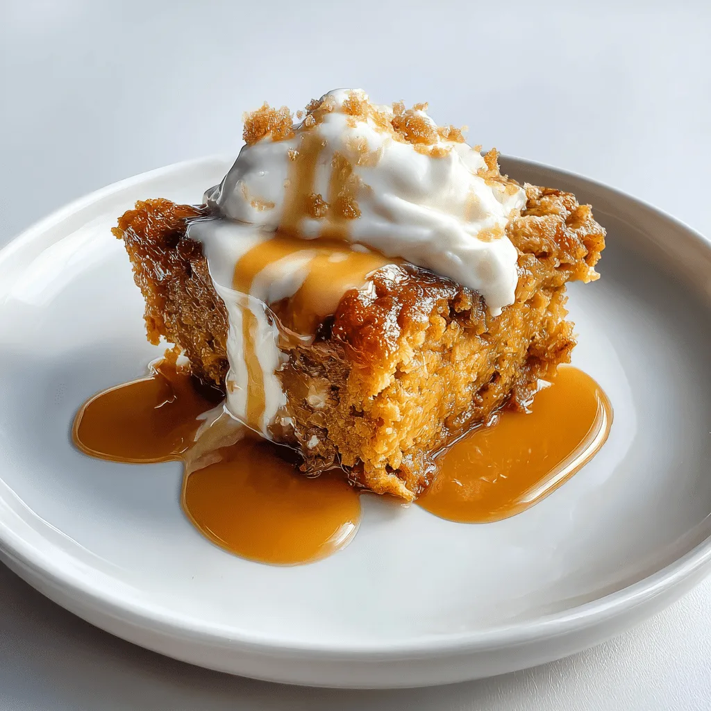 Pumpkin Dump Cake served warm with whipped cream