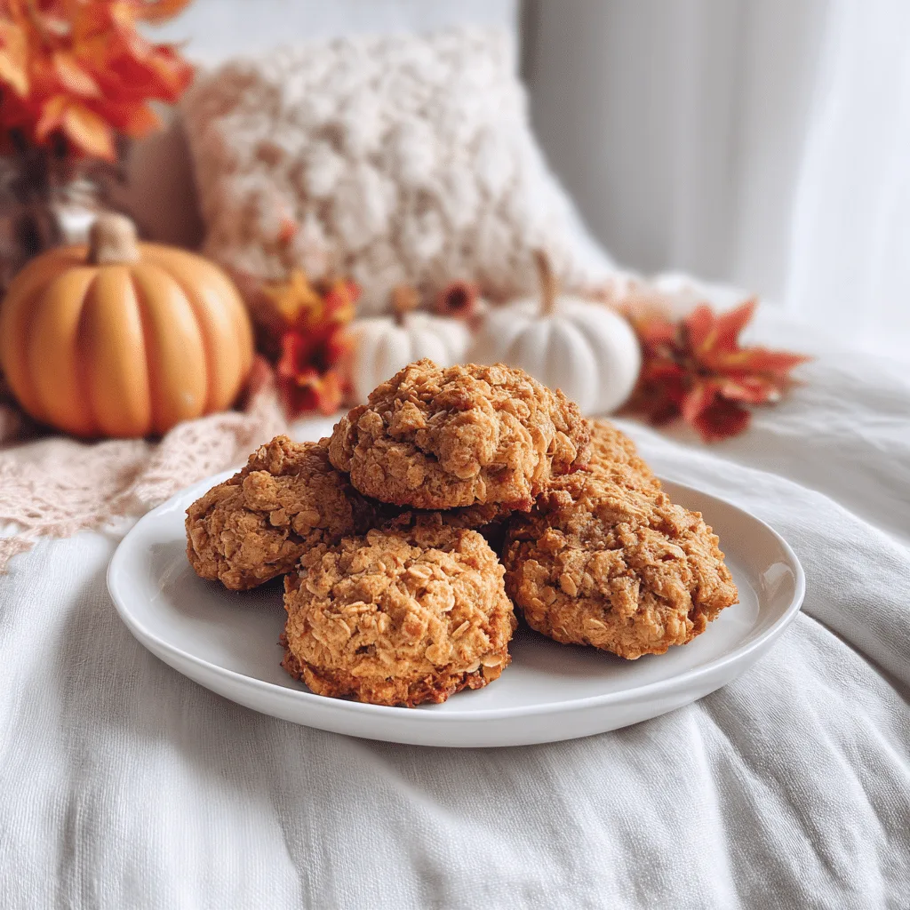 Pumpkin oatmeal cookies made with 3 ingredients on a baking tray