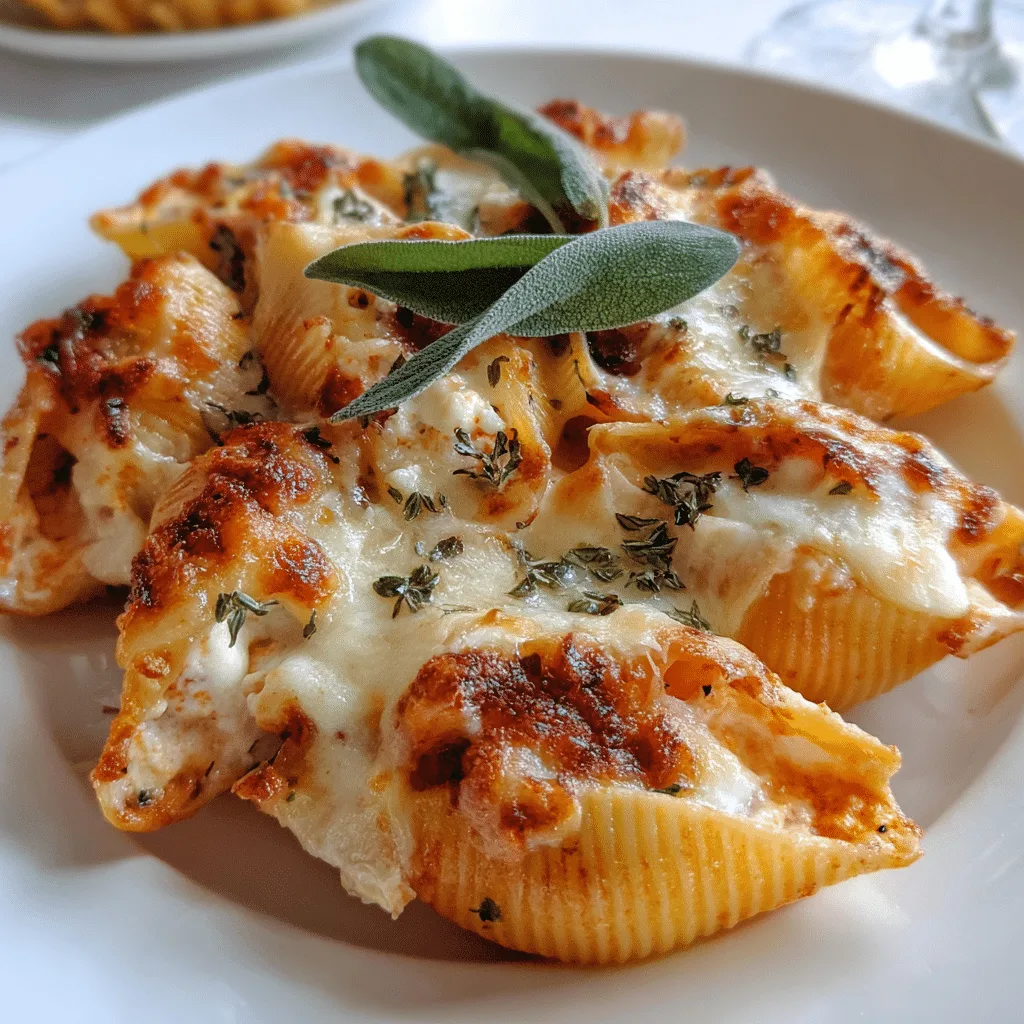 Pumpkin Ricotta Stuffed Shells baked in a casserole dish