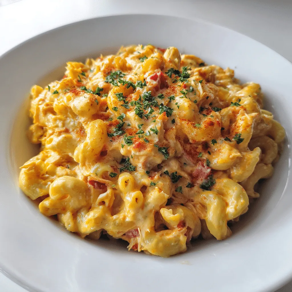 Slow Cooker Buffalo Chicken Mac & Cheese served in a bowl