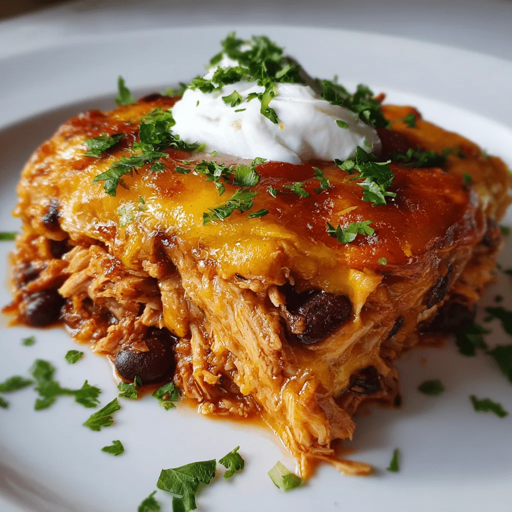 Slow Cooker Chicken Enchilada Casserole topped with melted cheese