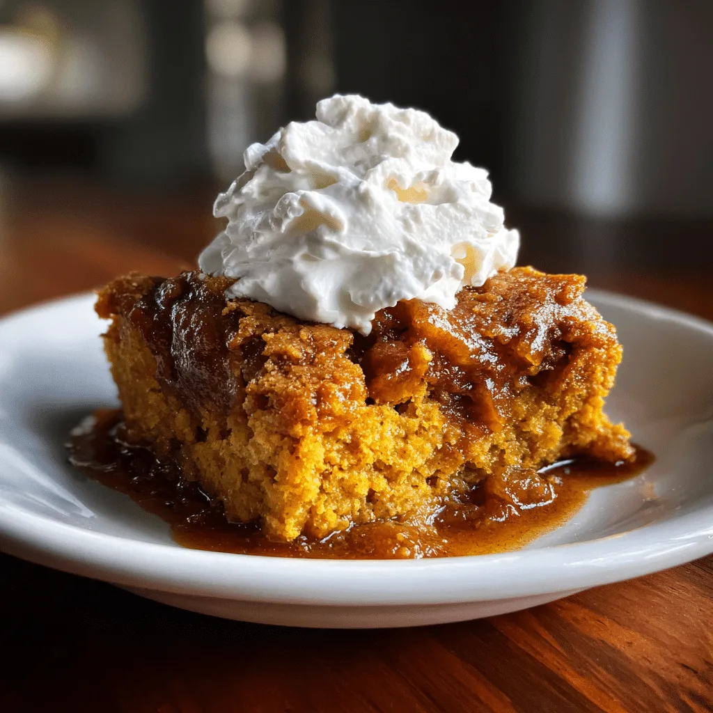 Slow Cooker Pumpkin Cobbler served warm in a rustic bowl