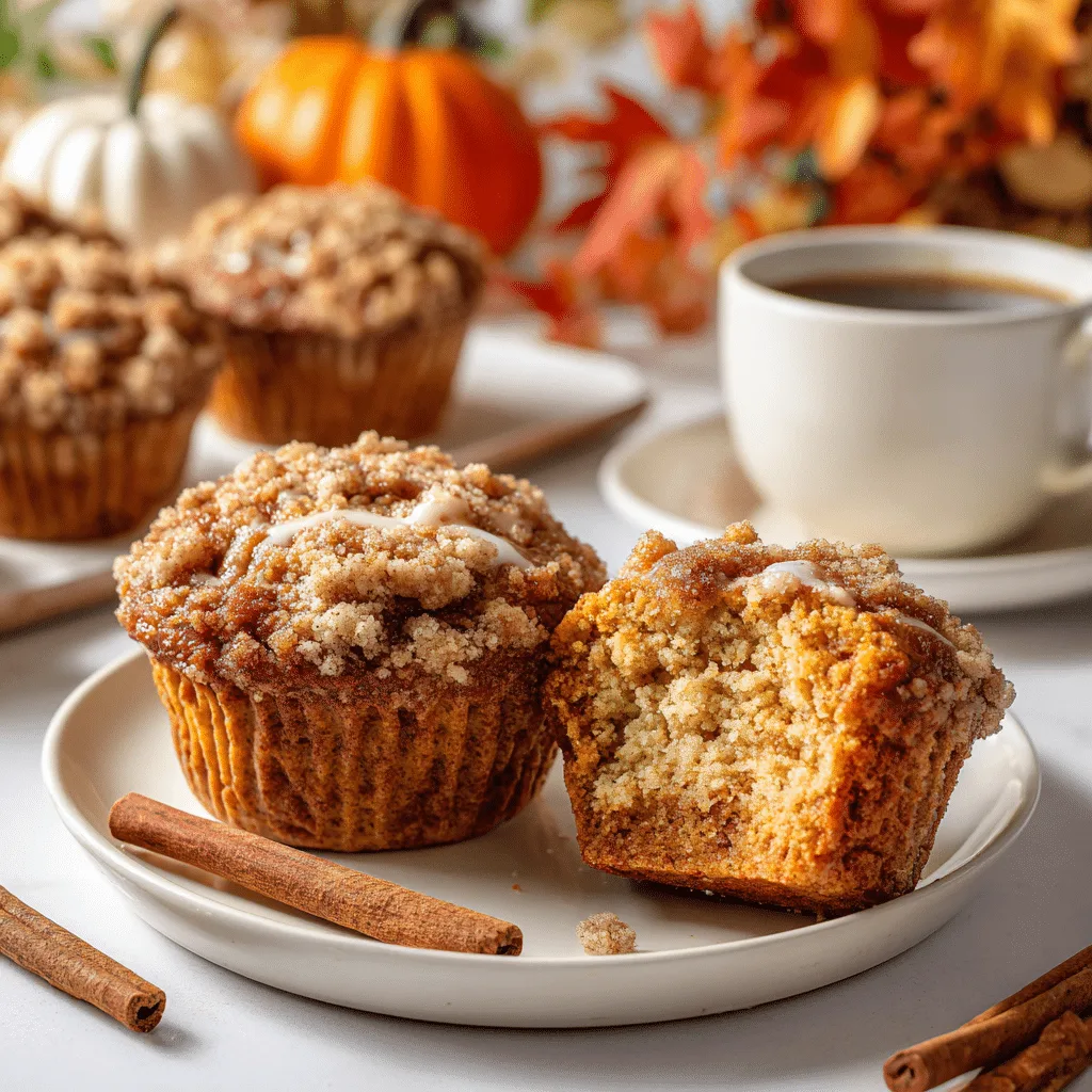 Fresh apple pumpkin streusel muffins on a fall-themed table