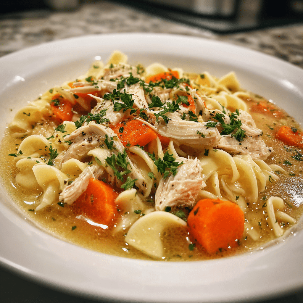 Chicken noodle soup crock pot served in bowls
