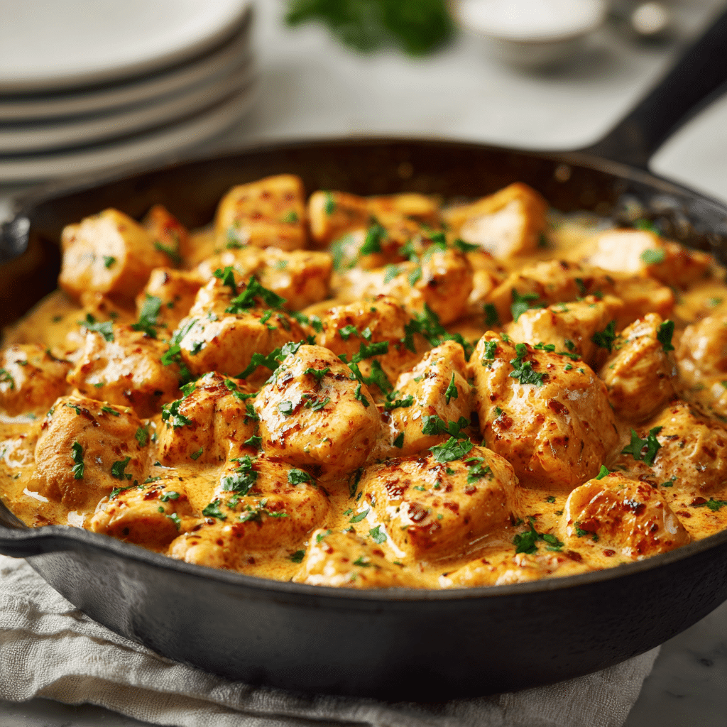 Chicken searing in cast iron skillet with butter