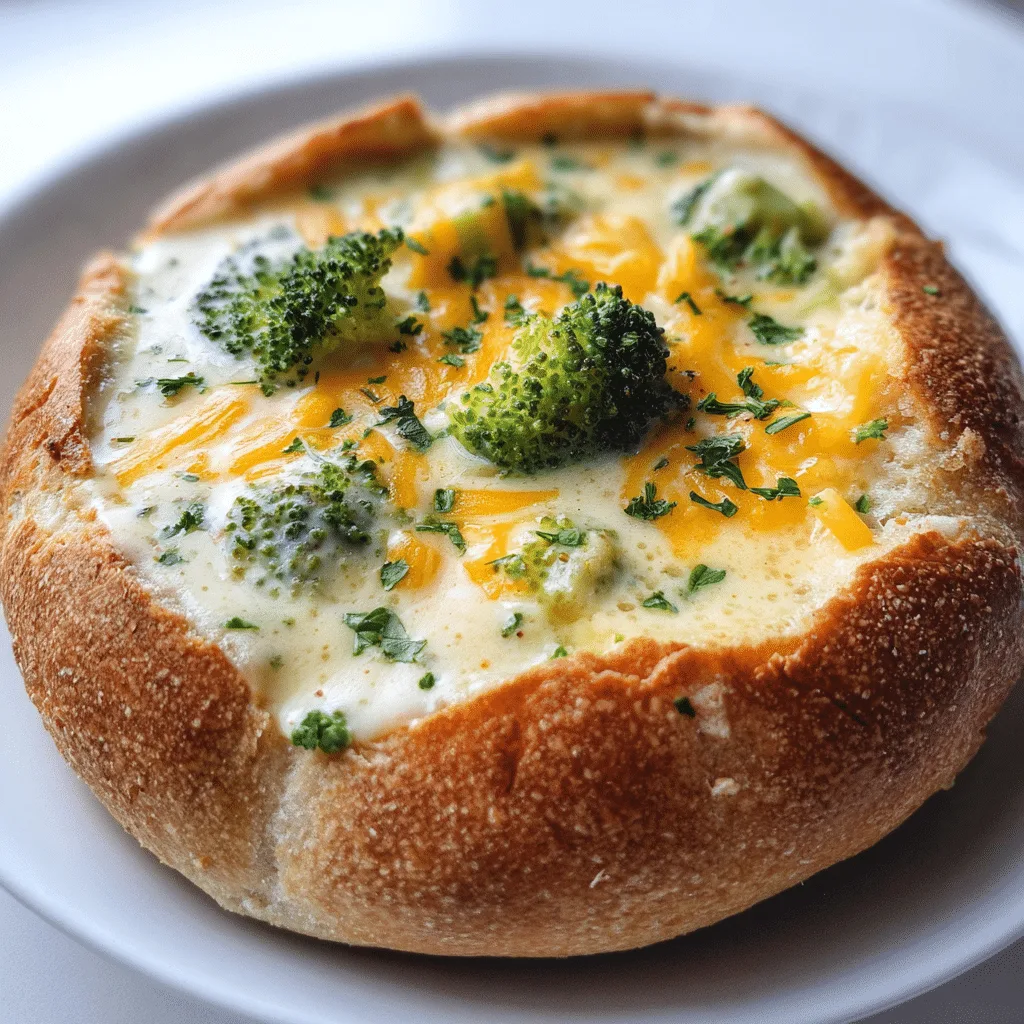 Crockpot Broccoli Cheese Soup in a bowl with bread