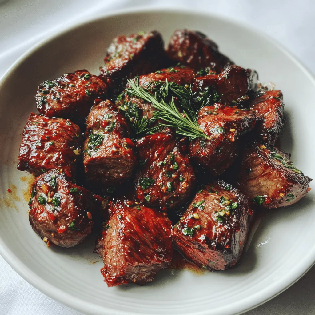 Crockpot steak bites in garlic butter slow cooked to perfection