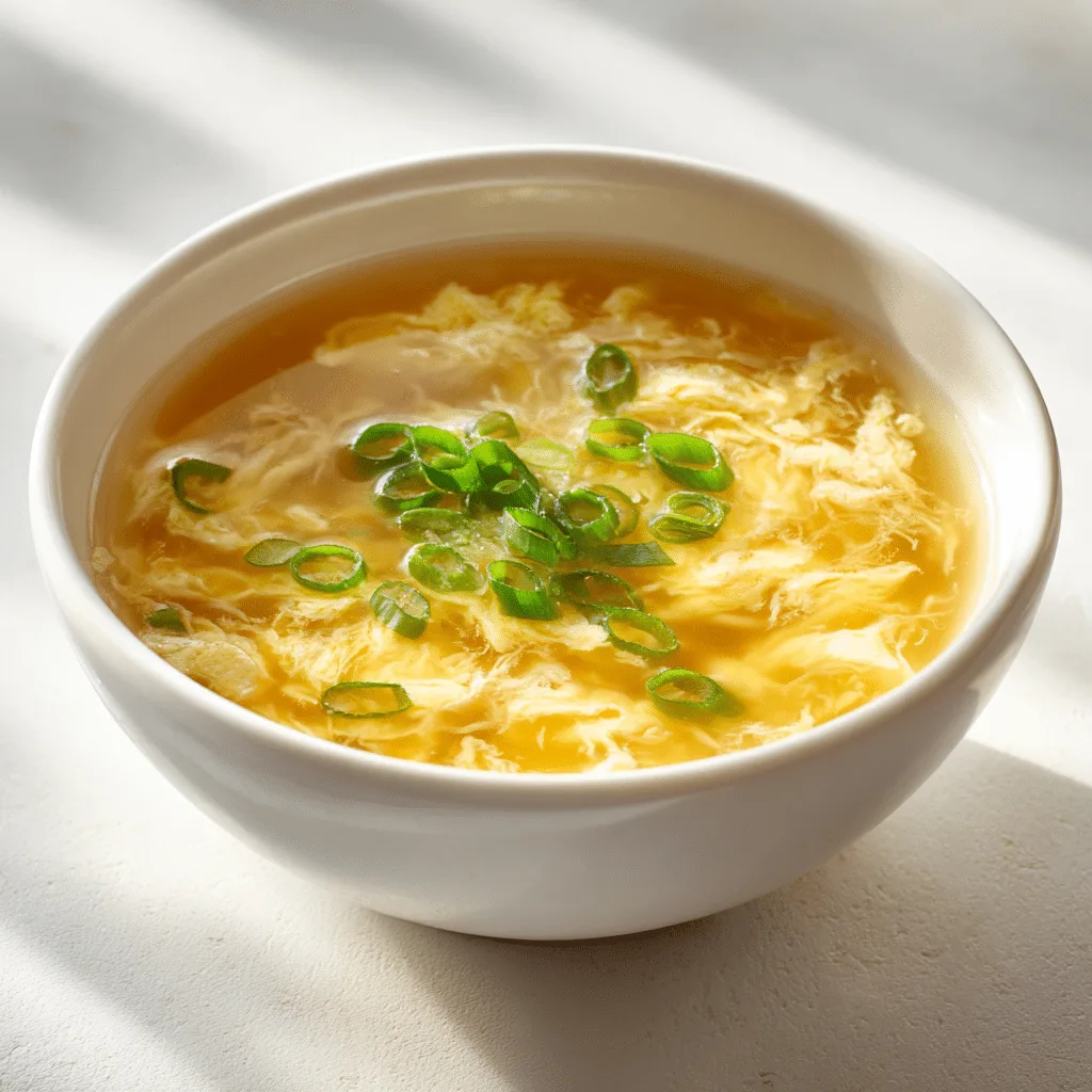 Egg Drop Soup recipe with silky ribbons in golden broth
