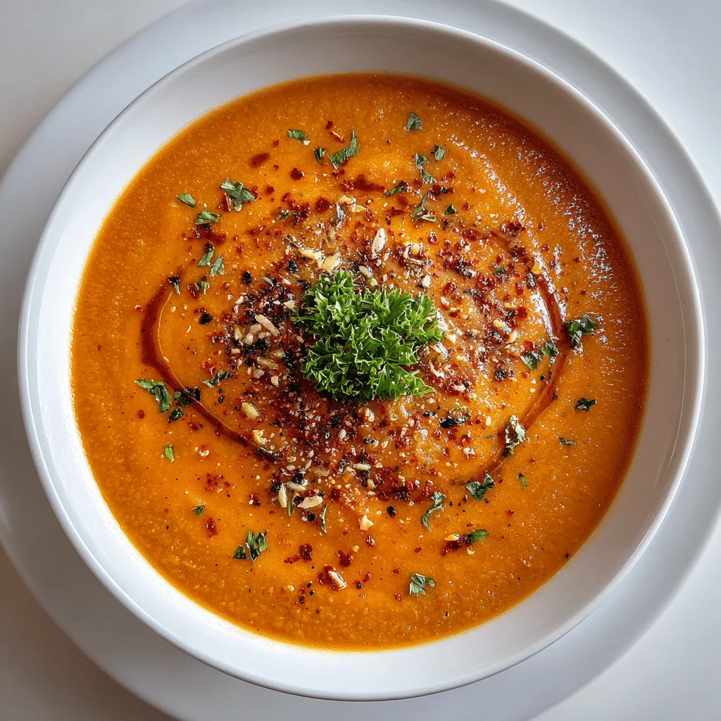 High-Protein Tomato Soup in a bowl with fresh herbs