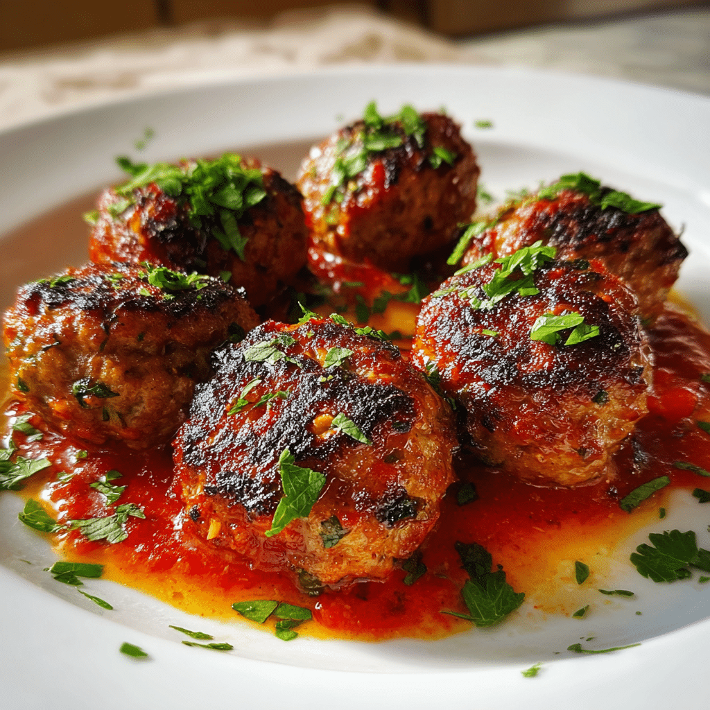 Mozzarella stuffed meatballs served over spaghetti