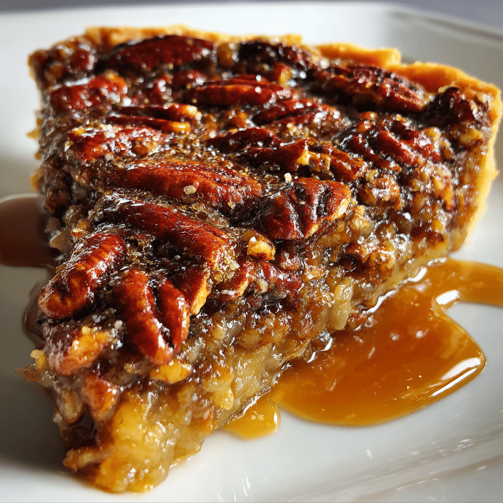 Slice of no-oven pecan pie served with ice cream