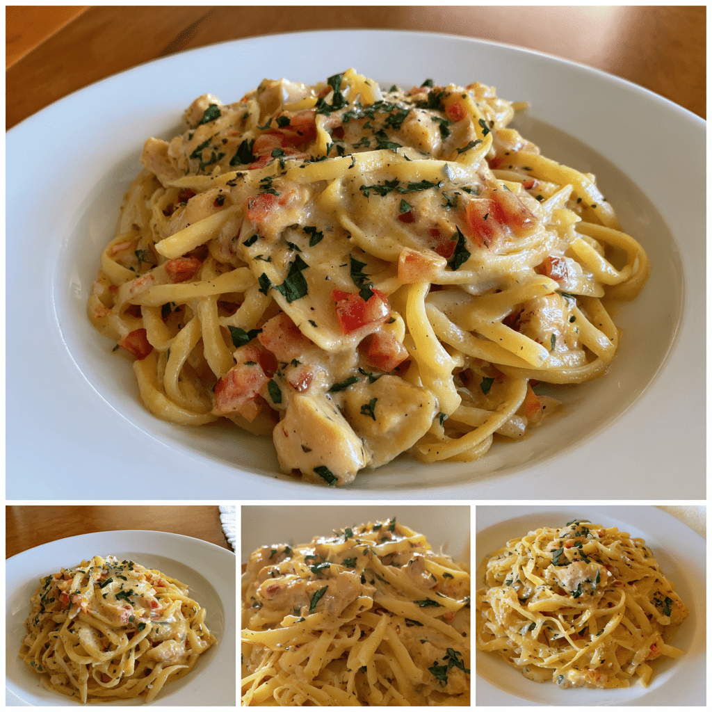 Bowl of creamy slow-cooked Olive Garden chicken pasta