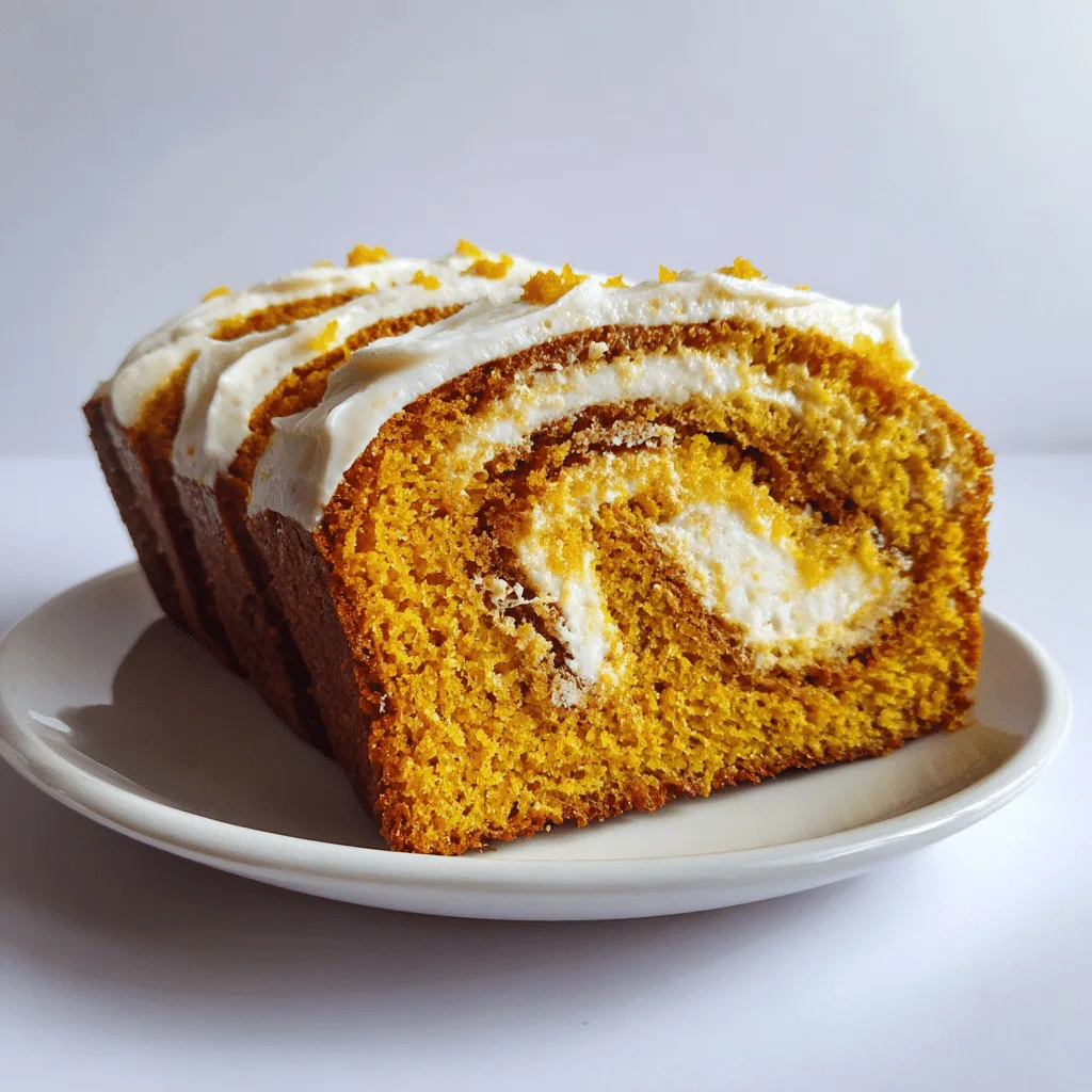 Pumpkin bread with cream cheese frosting on a rustic wooden board
