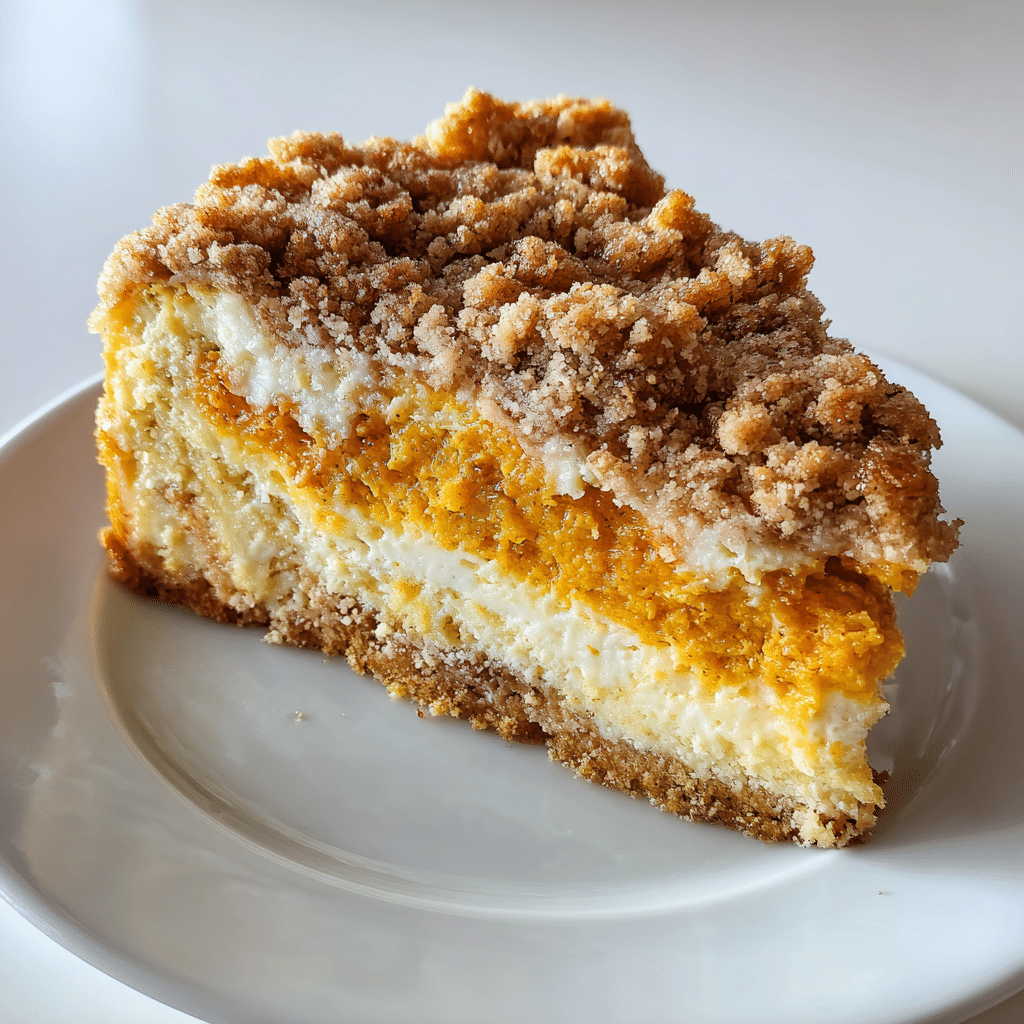 Slices of pumpkin cream cheese coffee cake served on plates