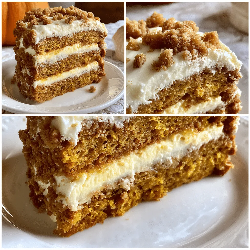 Pumpkin Crunch Cake with cream cheese frosting and crunchy topping