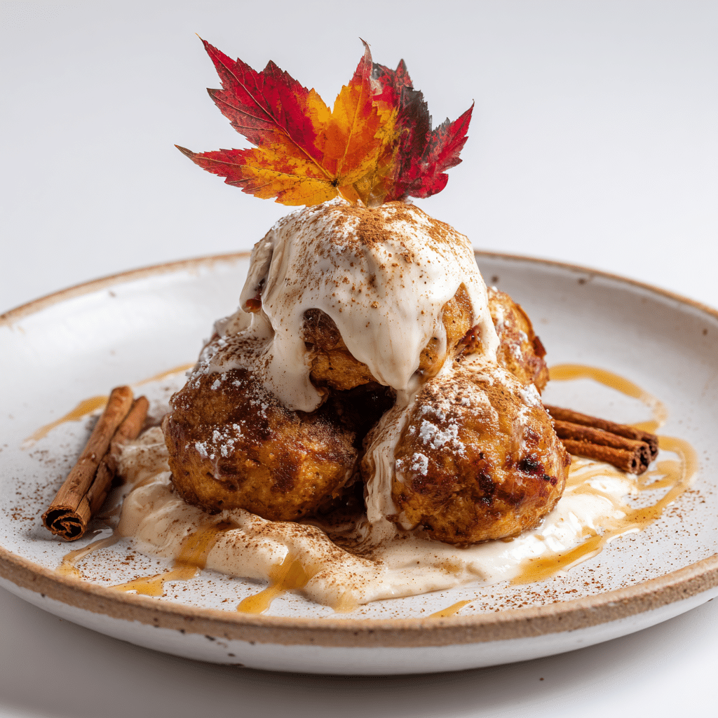 Pumpkin dumplings with cinnamon ice cream served warm