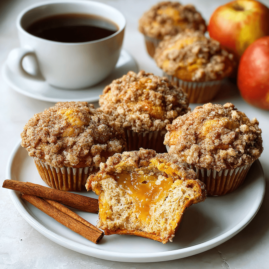 Served apple pumpkin streusel muffins with coffee
