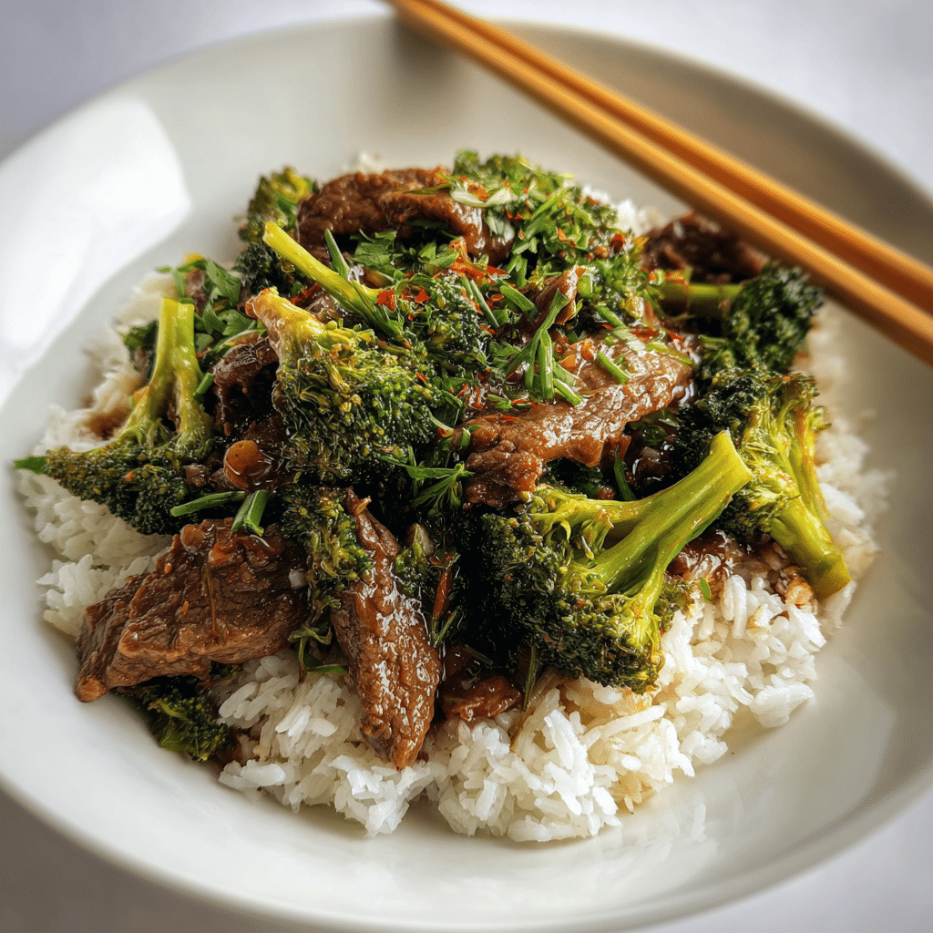 Slow Cooker Beef and Broccoli served with rice