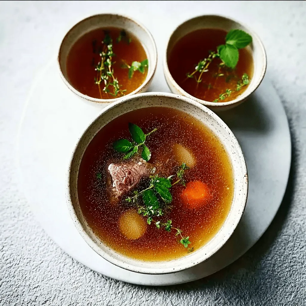 Slow Cooker Bone Broth with fresh herbs in a glass jar