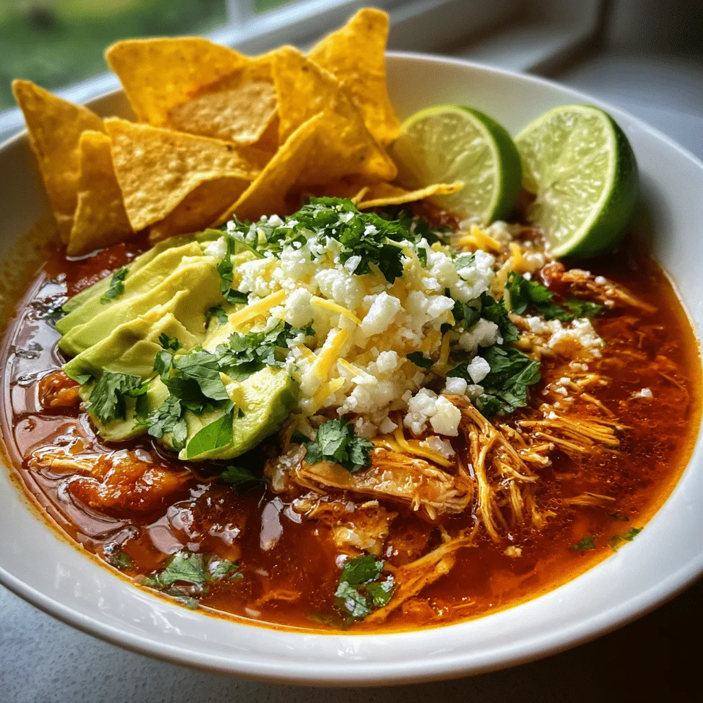 Slow Cooker Chicken Taco Soup in a rustic bowl topped with garnishes
