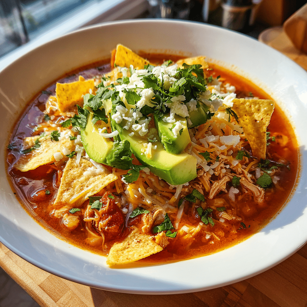 Slow Cooker Chicken Taco Soup served with toppings