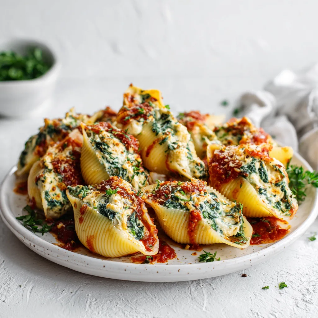 Crockpot Spinach and Ricotta Stuffed Shells made creamy and fuss-free. Get the recipe now and cook tonight!