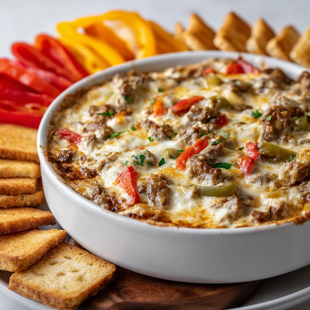 Crockpot Philly Cheesesteak Dip is the way I turn a chaotic Tuesday into a crowd-pleasing victory.