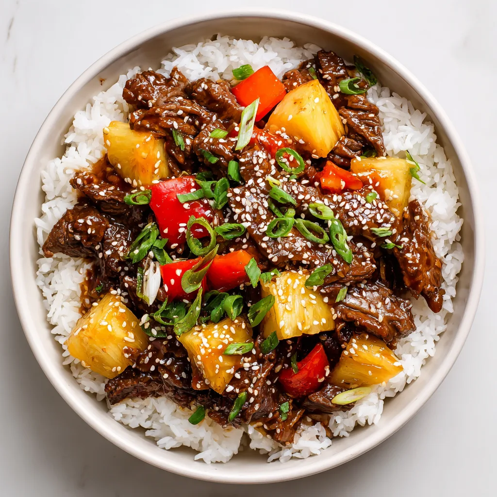 Crockpot Teriyaki Beef and Pineapple Bowls