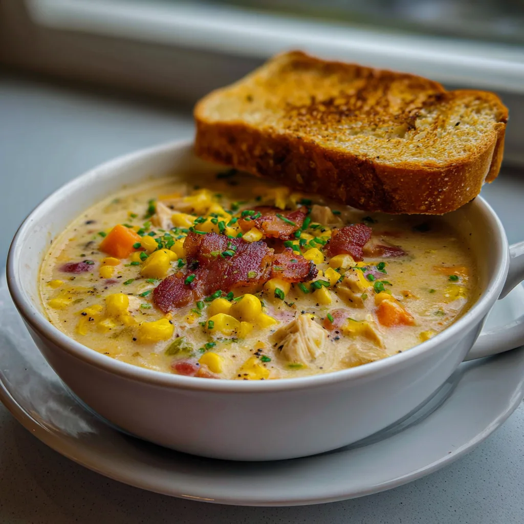Crockpot Chicken and Corn Chowder with Bacon