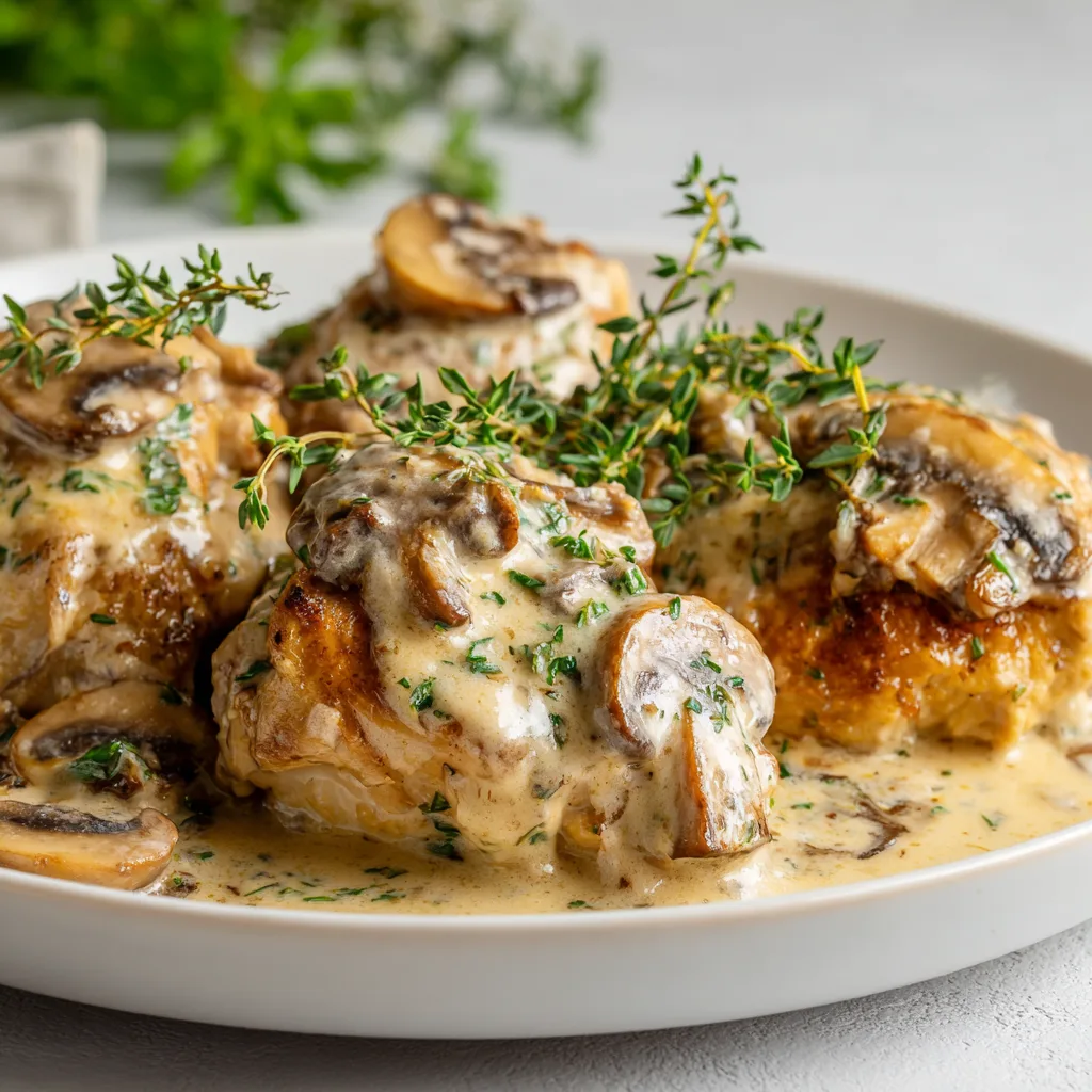 Crockpot Creamy Mushroom and Thyme Chicken:  Cozy Secrets