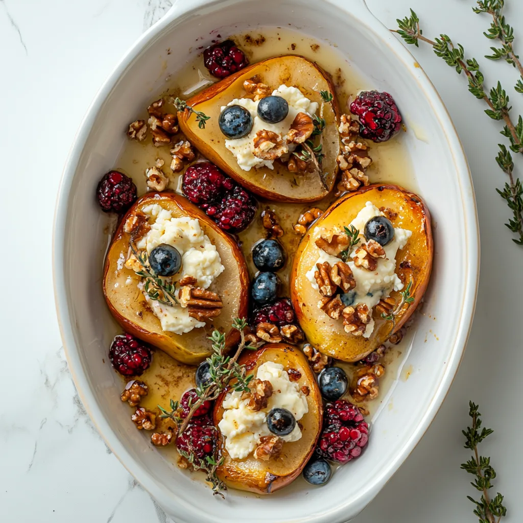 Delicious Baked Pears with Berries, Honey, Walnuts &amp; Blue Cheese Recipe