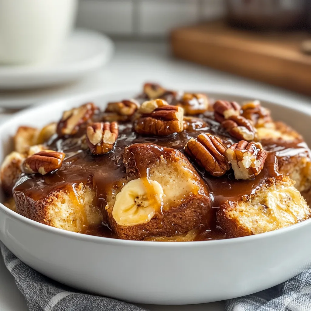Slow Cooker Banana Bread Pudding with Caramel & Toasted Pecans