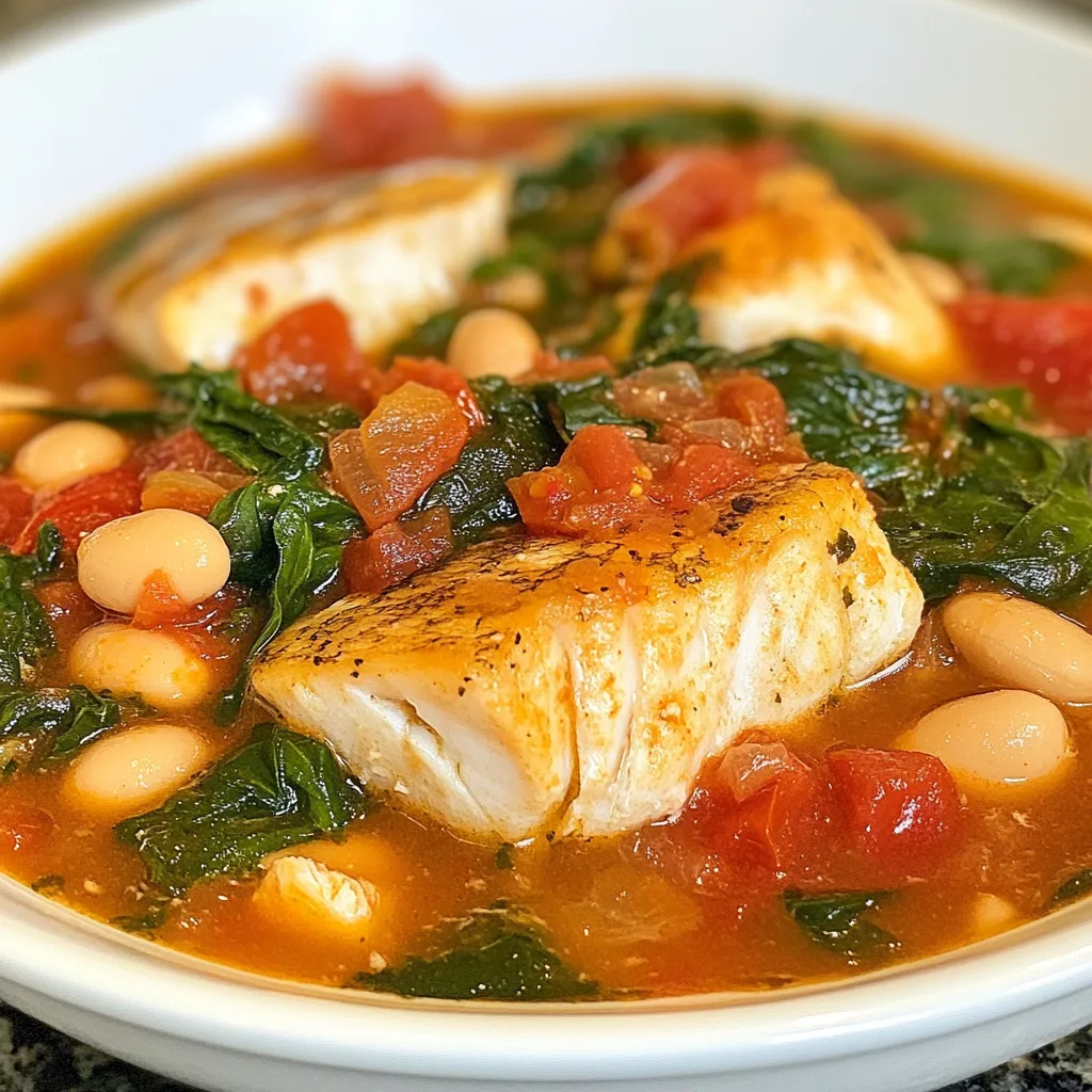 Slow Cooker Tuscan Fish Stew: Cozy Tomato, Spinach & Bean Delight