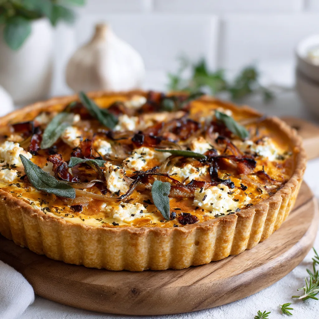 Pumpkin, Ricotta & Caramelized Onion Tart with Bacon and Sage – Cozy, Irresistible