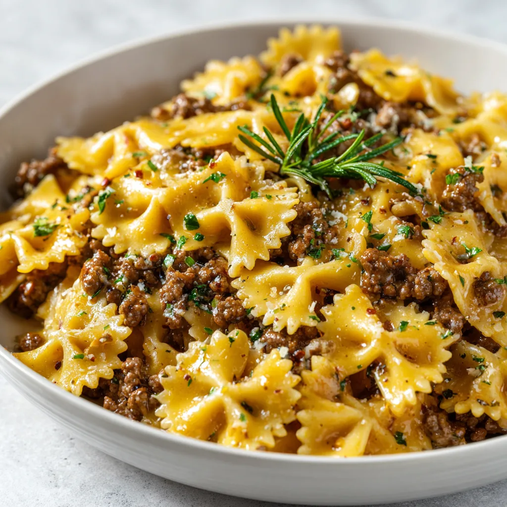 Garlic Butter Bowtie Pasta with Ground Beef – Easy, Cozy