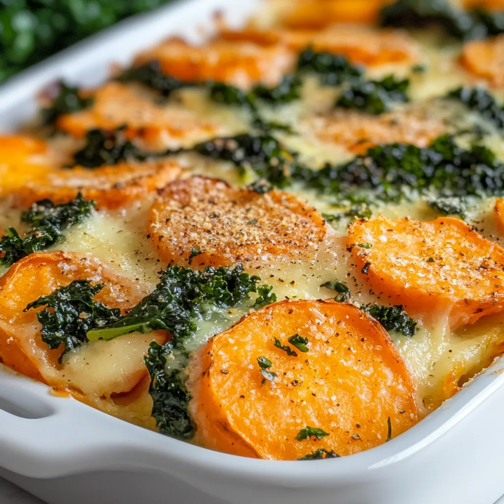 Swede, Kale, and Sweet Potato Gratin