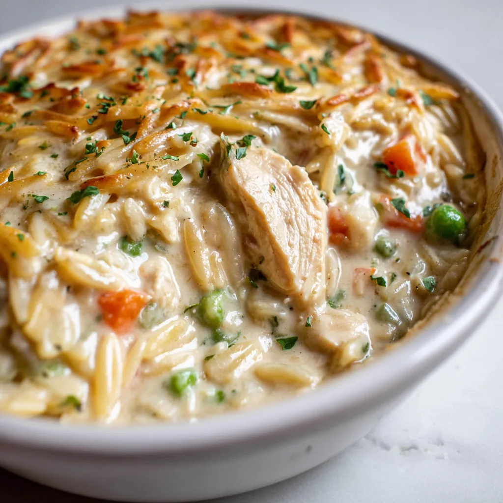 Creamy Chicken Pot Pie Orzo – cozy irresistible one-pan